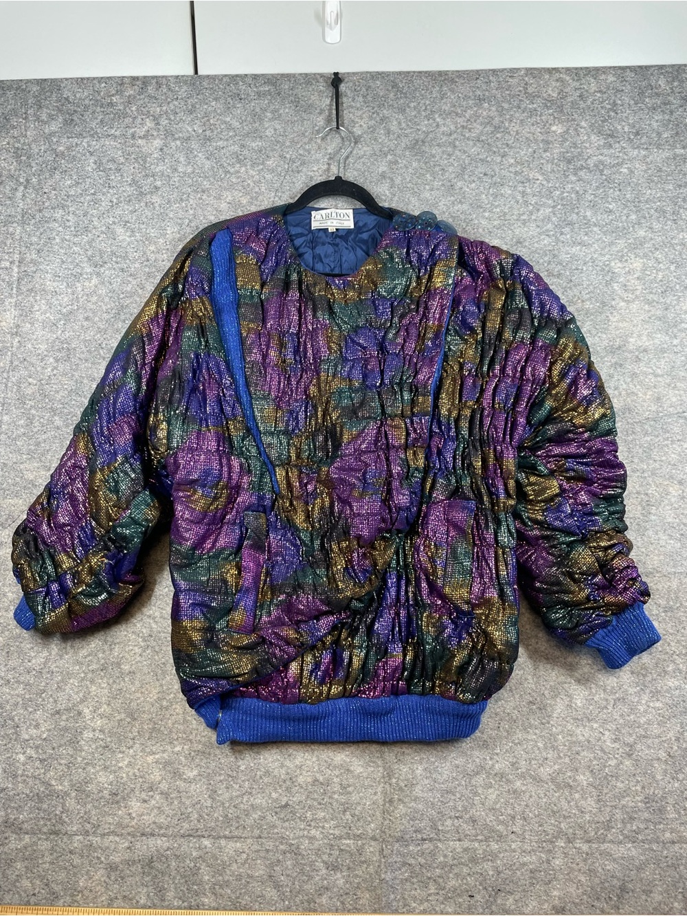 Vintage 80s Avant Garde Carlton Italy Jacket Size 42 Metallic Purple Blue Artsy